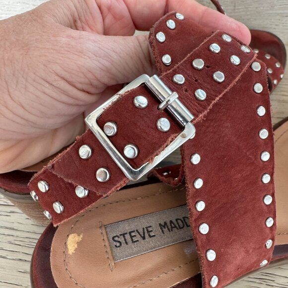 Steve Madden Gila Sandal Brown with Studs Size 8 - Picture 10 of 13